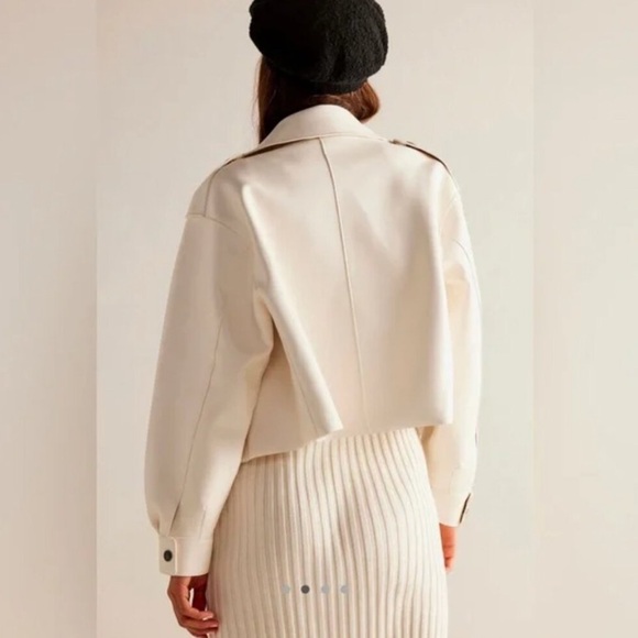 Free People Alexis Vegan Leather Moto Jacket NWT Cream White Boxy - Picture 8 of 16